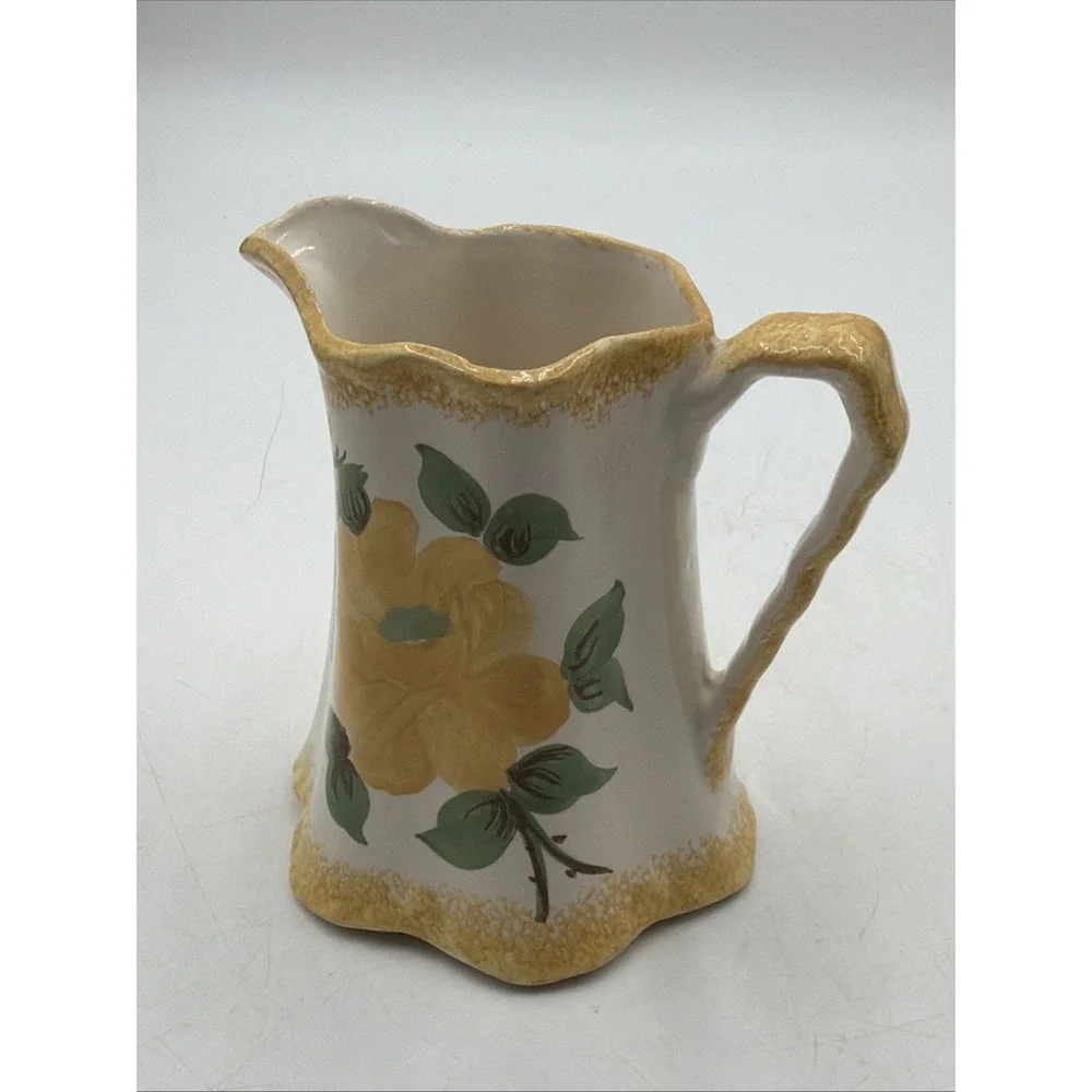 Creamer or Small Pitcher Yellow Flowers Cash Family Pottery Hand Painted Vintage